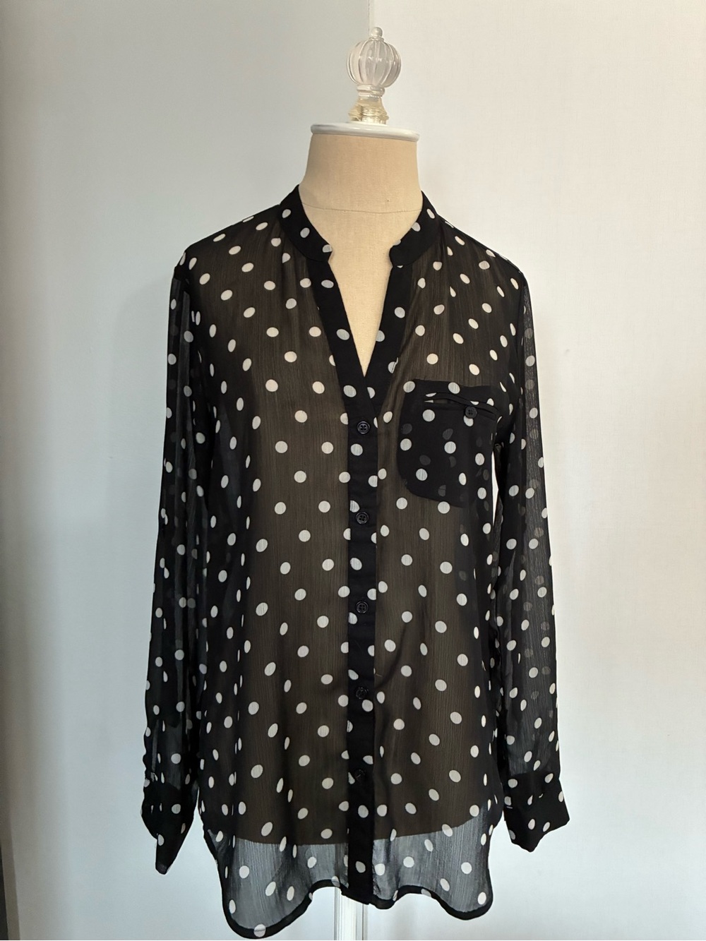 Kut from the Kloth Black Polka Dot Sheer Button-Up Blouse